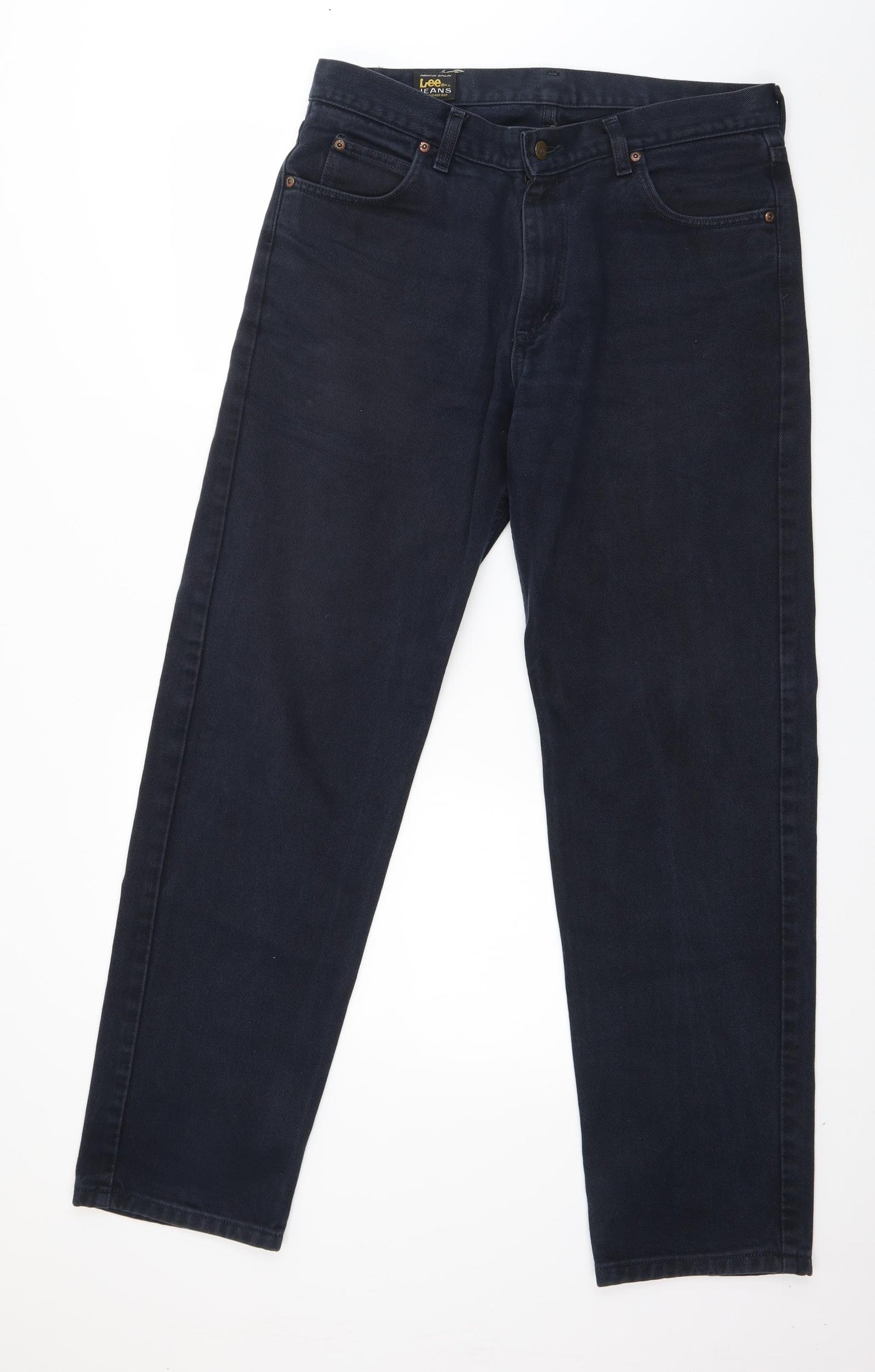 Lee Mens Blue  Cotton Straight Jeans Size 34 in L32 in Regular Button