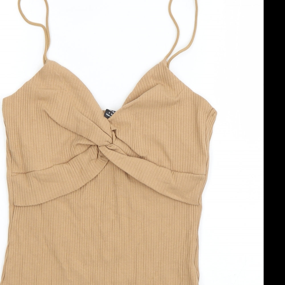 SheIn Womens Brown  Cotton Bodysuit One-Piece Size S  Pullover - Ribbed Knit detail