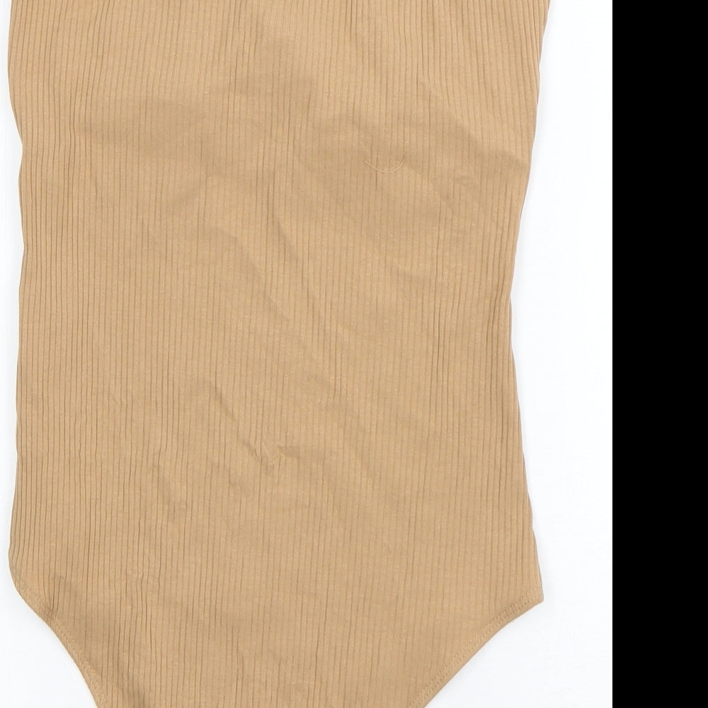 SheIn Womens Brown  Cotton Bodysuit One-Piece Size S  Pullover - Ribbed Knit detail