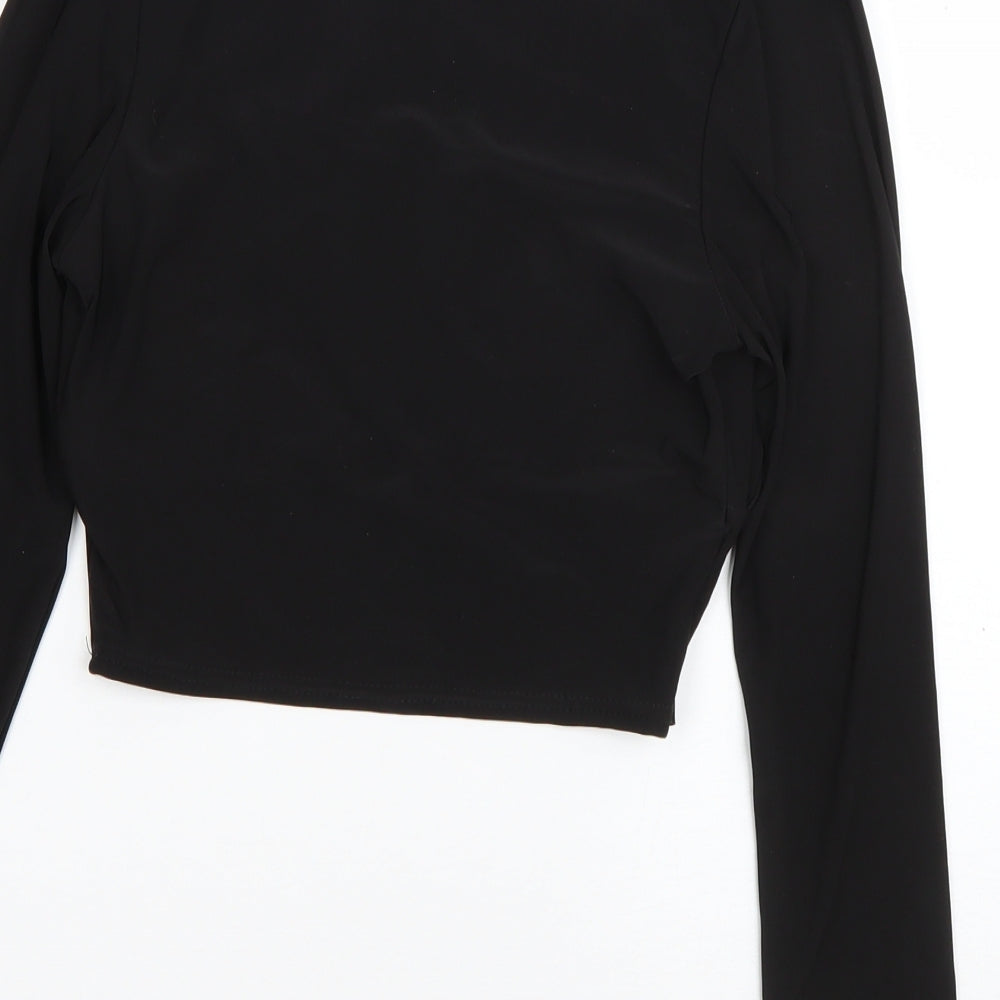 Pink Vanilla Womens Black  Polyester Basic T-Shirt Size S V-Neck