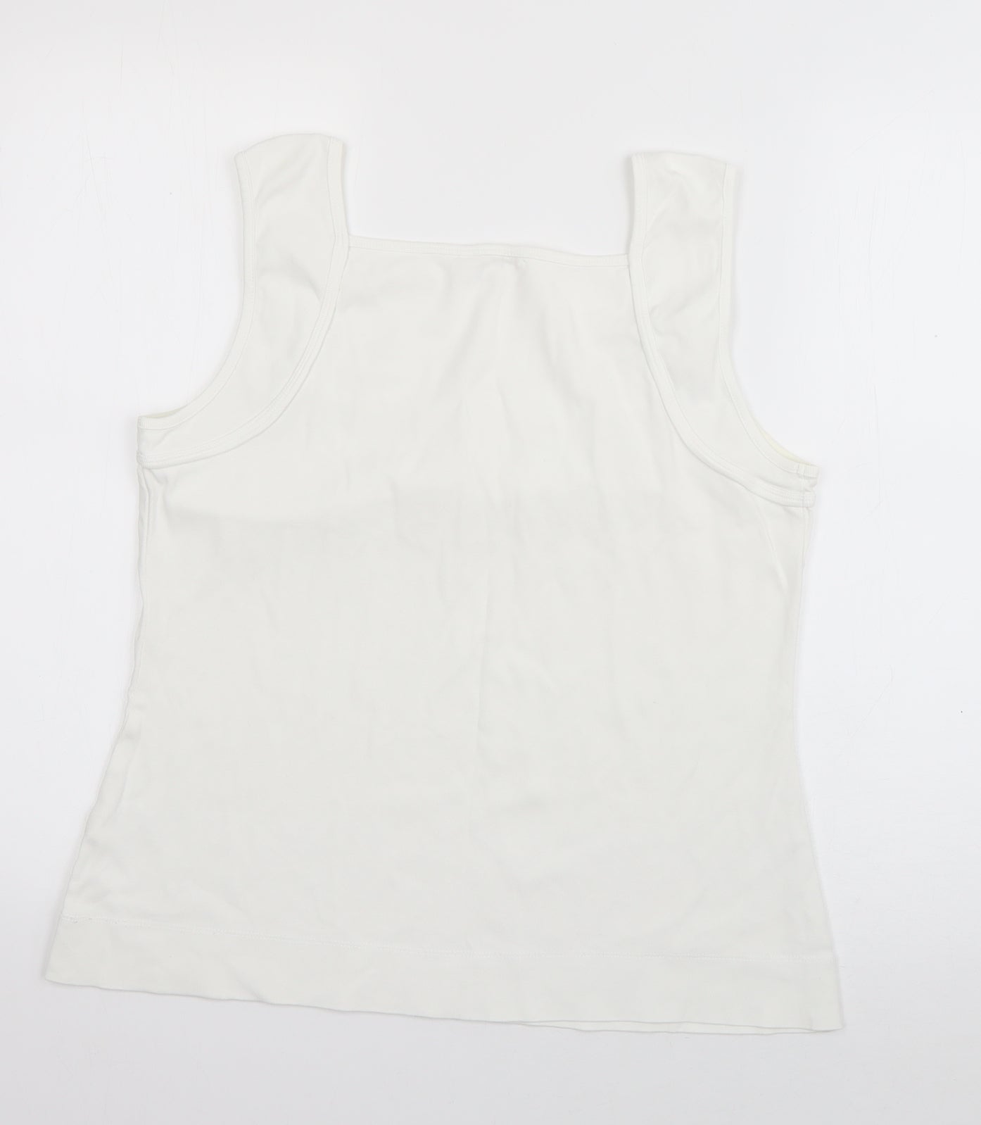 Monsoon Womens White  Cotton Basic Tank Size L Square Neck