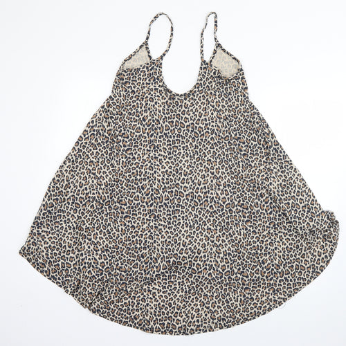 Boohoo Womens Brown Animal Print Viscose Tank Dress  Size 10  Scoop Neck Pullover