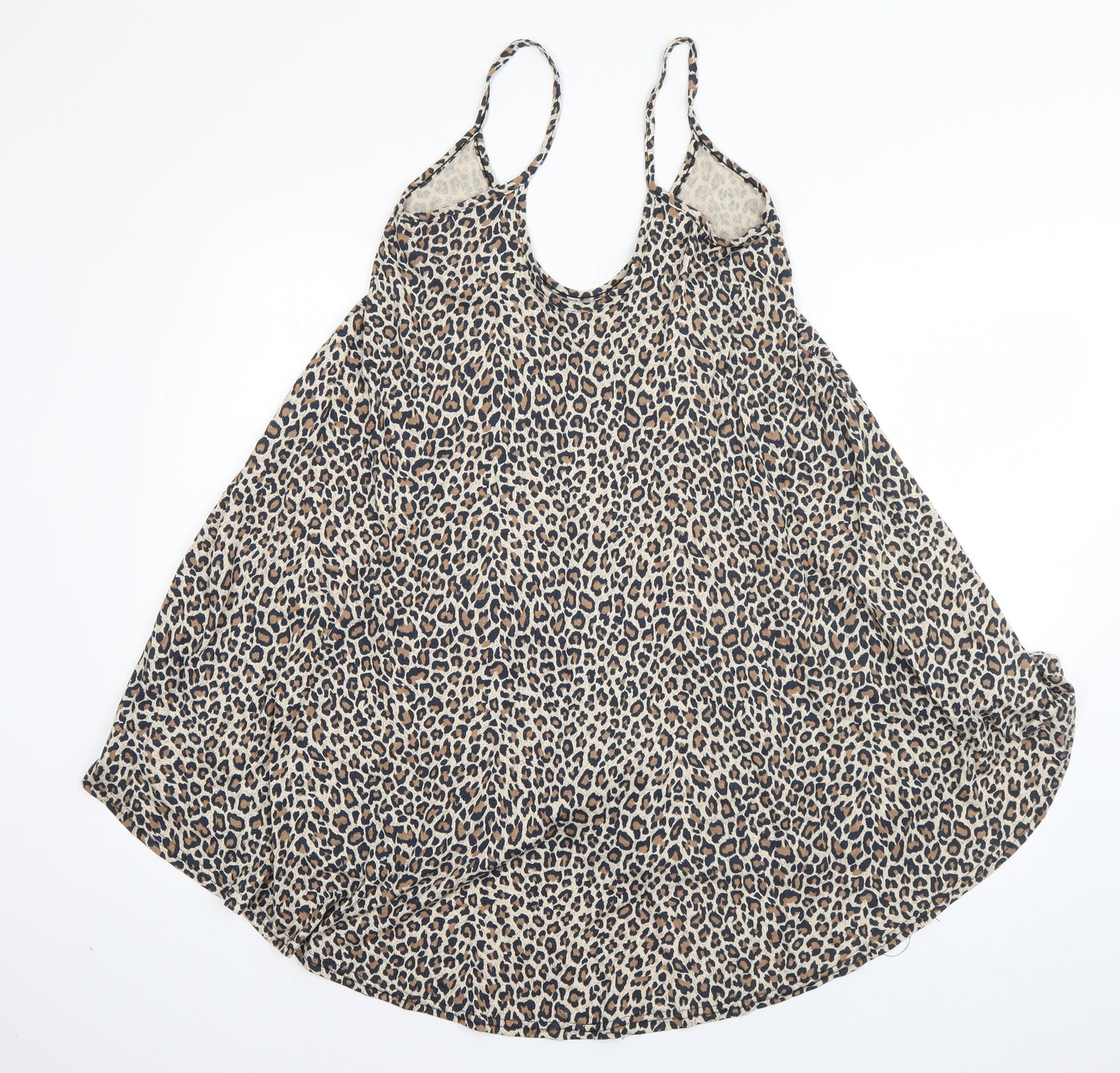 Boohoo Womens Brown Animal Print Viscose Tank Dress  Size 10  Scoop Neck Pullover