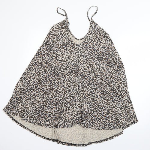 Boohoo Womens Brown Animal Print Viscose Tank Dress  Size 10  Scoop Neck Pullover