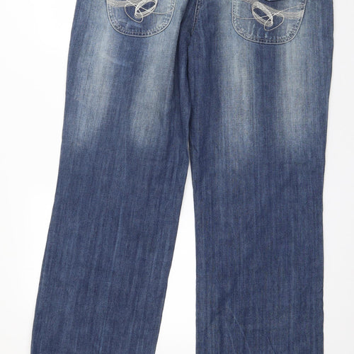 NEXT Womens Blue  Cotton Wide-Leg Jeans Size 16 L32 in Regular Button