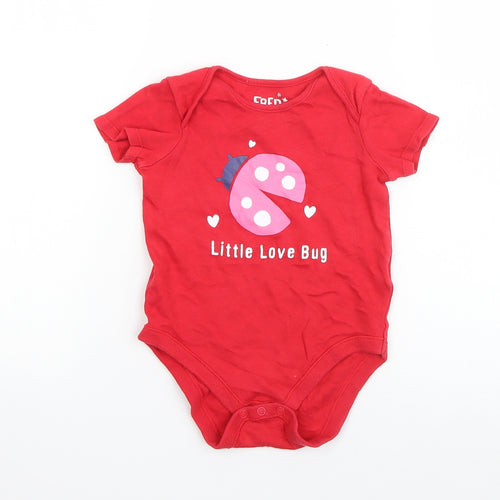 F&F Girls Red  Cotton Babygrow One-Piece Size 12-18 Months  Snap - Little Love bug