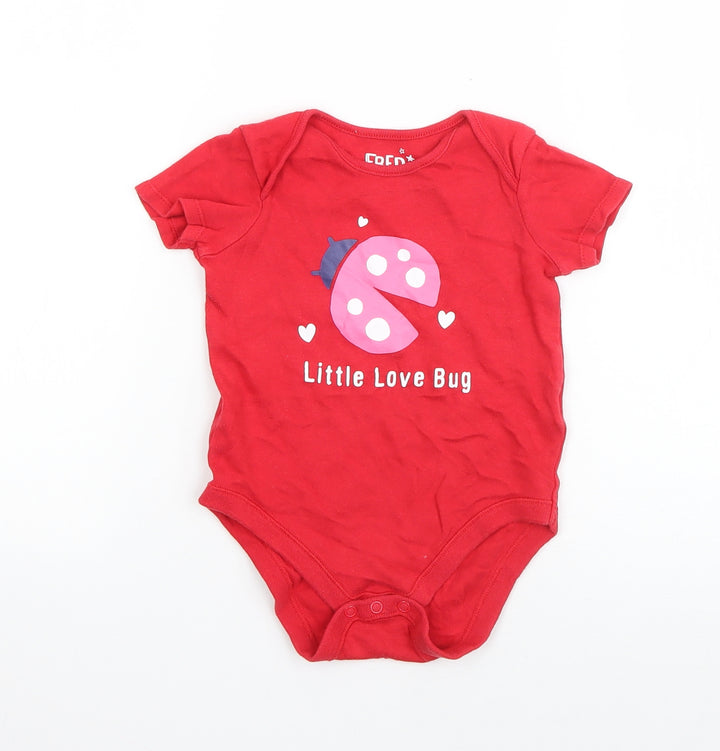 F&F Girls Red Cotton Babygrow One-Piece Size 12-18 Months Snap - Little Love bug