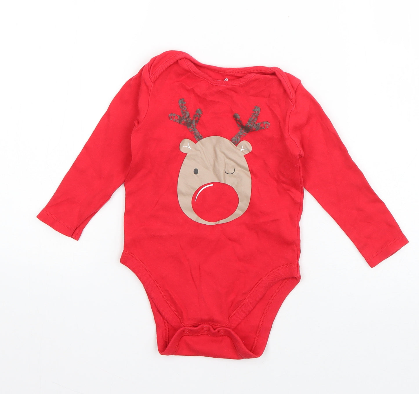 F&F Boys Red  Cotton Babygrow One-Piece Size 9-12 Months  Snap - Rudolph