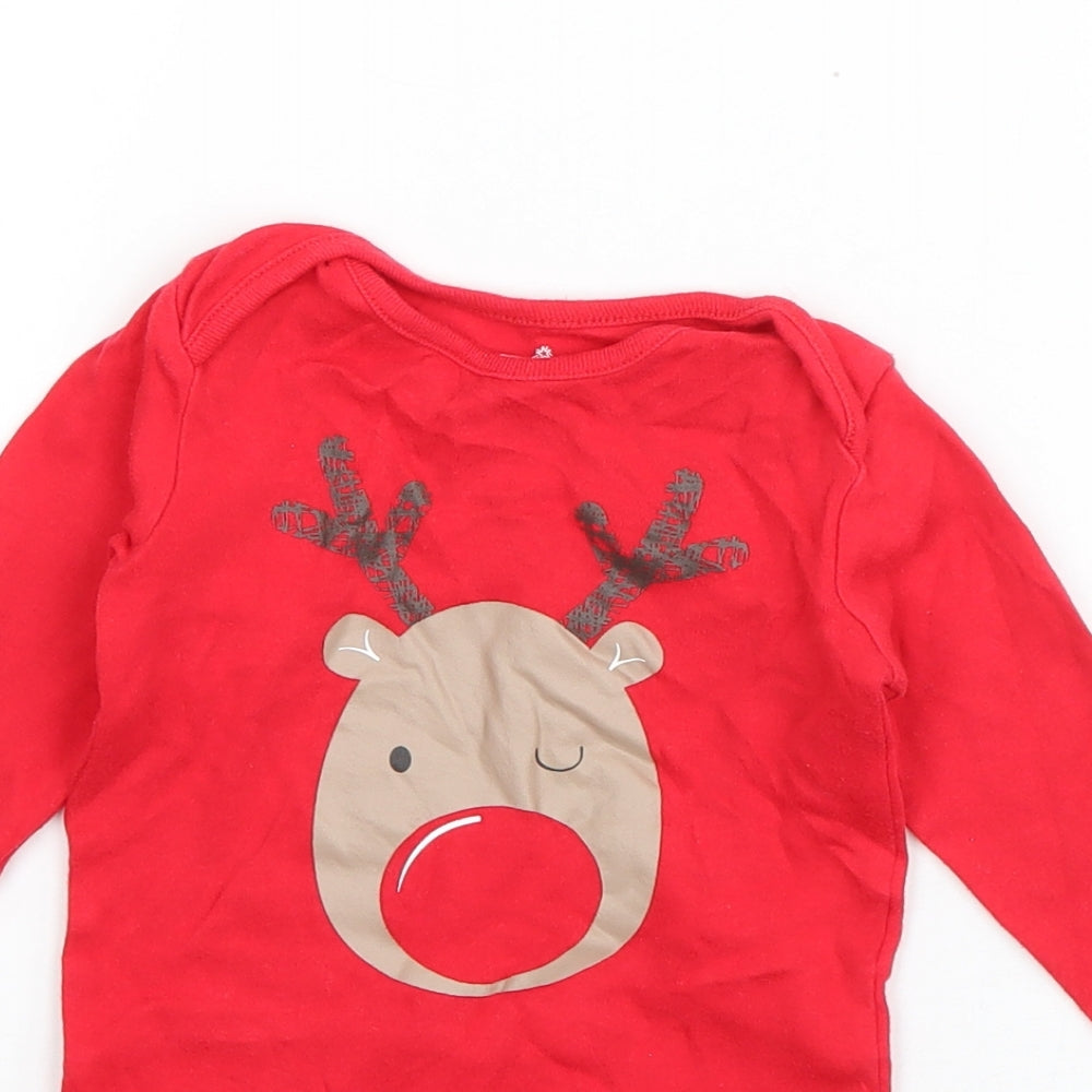 F&F Boys Red  Cotton Babygrow One-Piece Size 9-12 Months  Snap - Rudolph