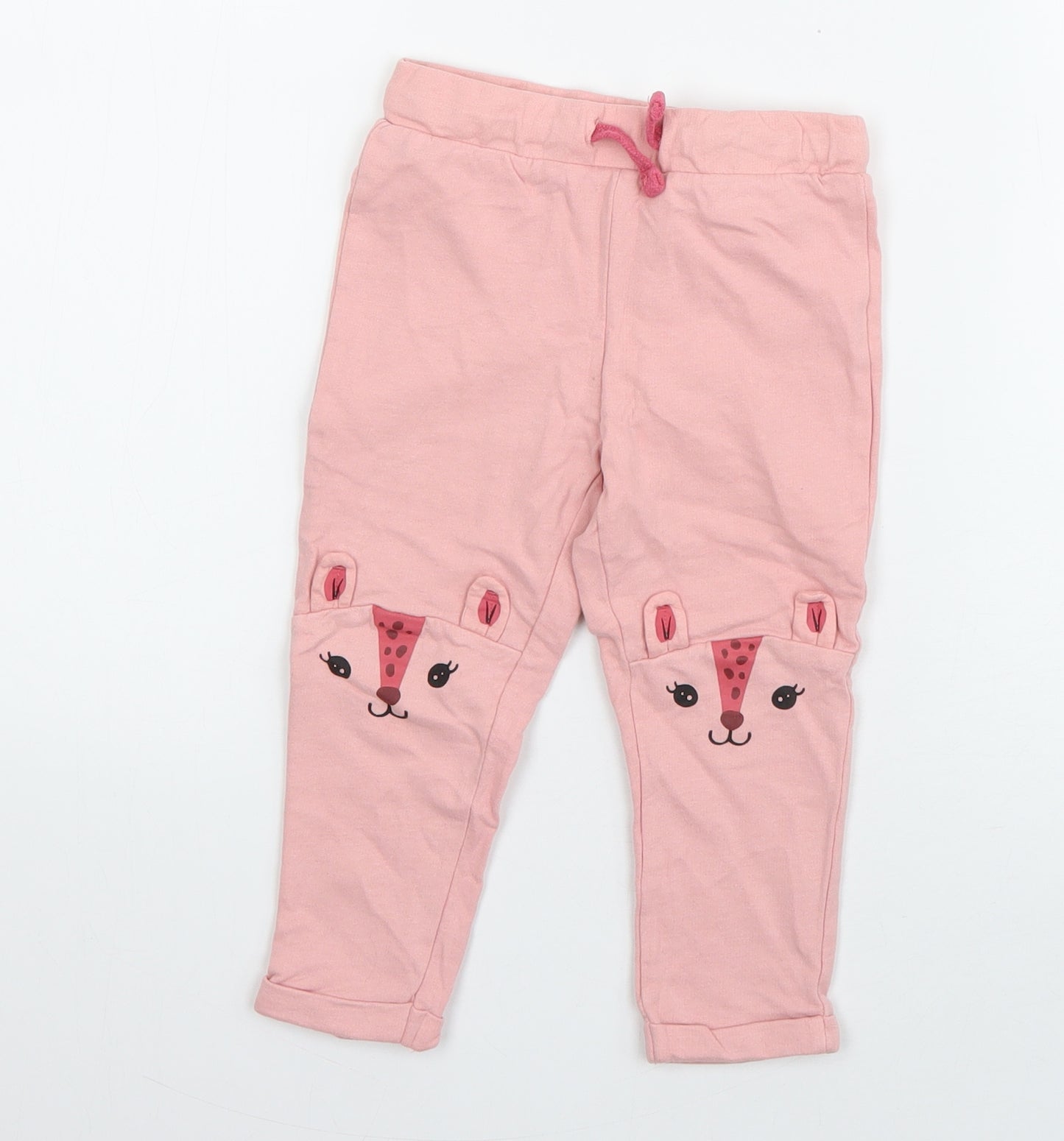 So Cute Girls Pink  Cotton Jogger Trousers Size 18-24 Months  Drawstring - Deer