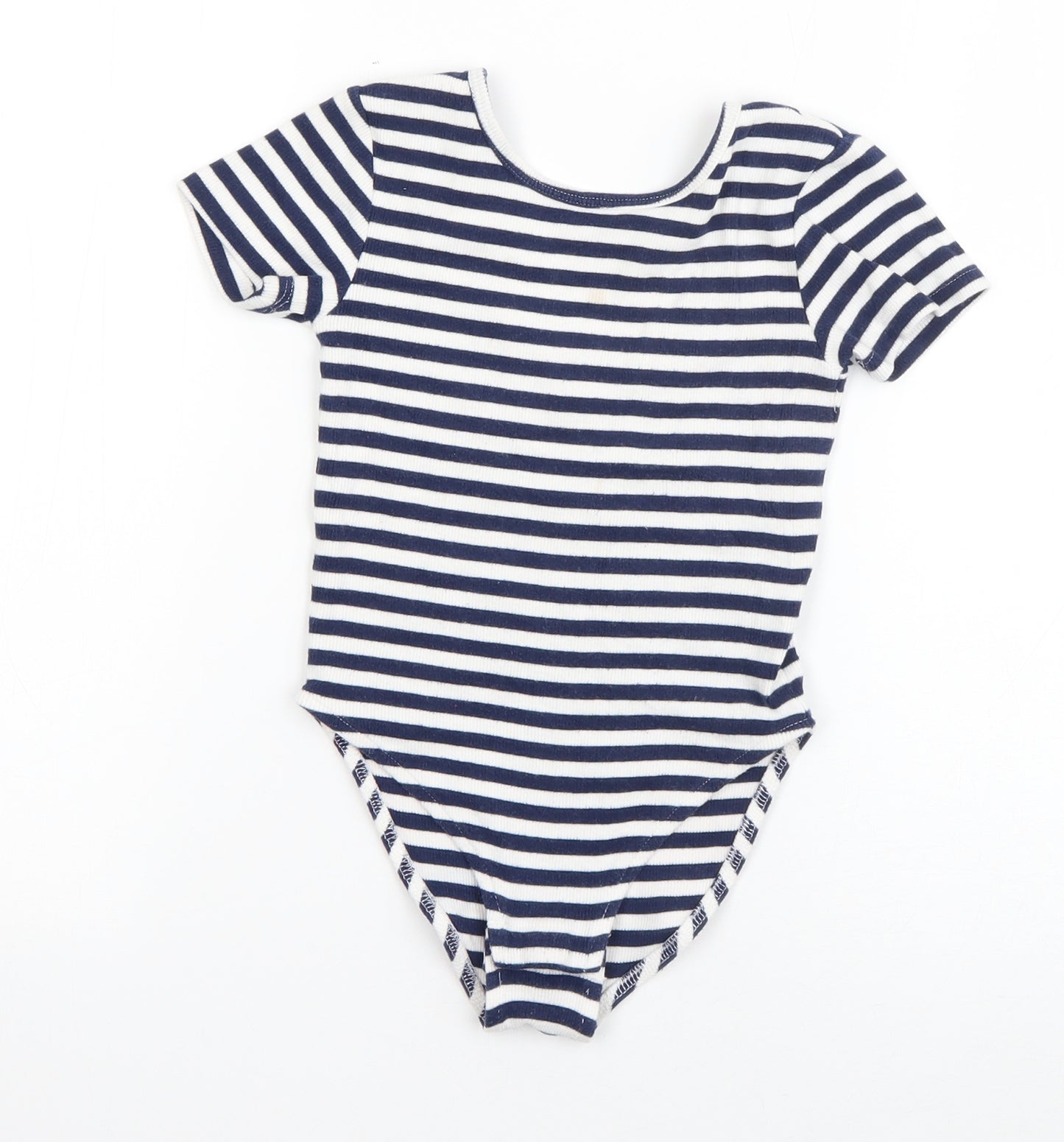 NEXT Girls Blue Striped Cotton Bodysuit One-Piece Size 6 Years  Snap
