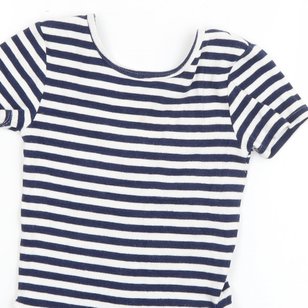 NEXT Girls Blue Striped Cotton Bodysuit One-Piece Size 6 Years  Snap