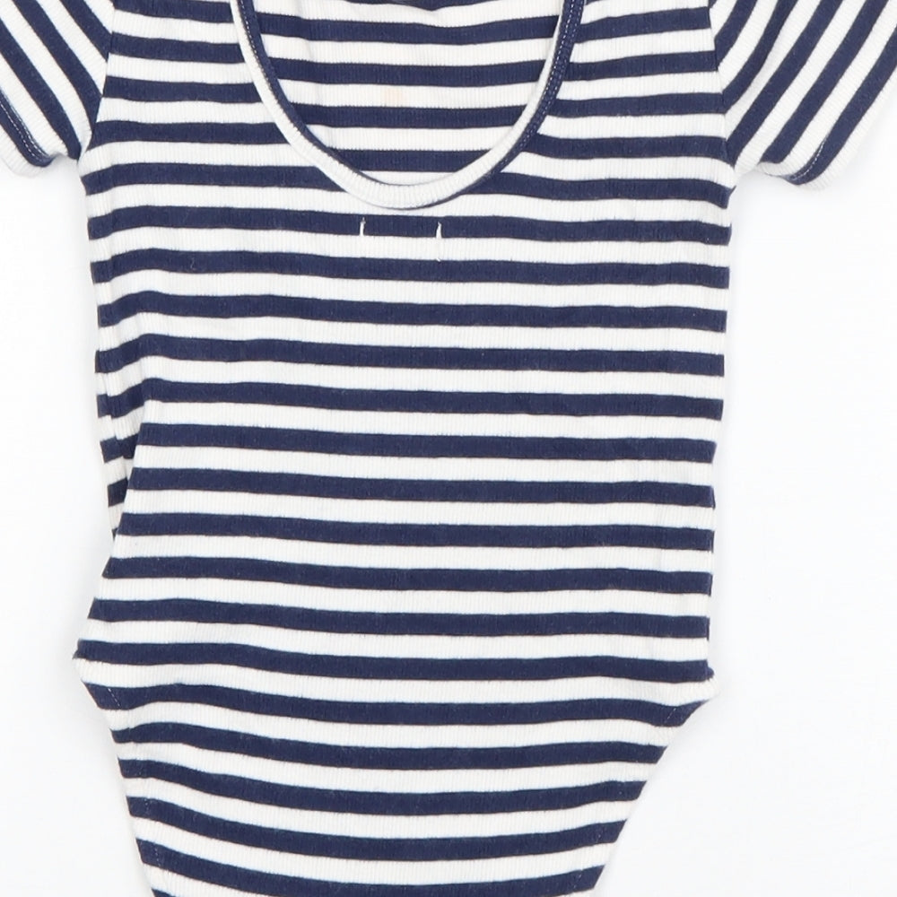 NEXT Girls Blue Striped Cotton Bodysuit One-Piece Size 6 Years  Snap
