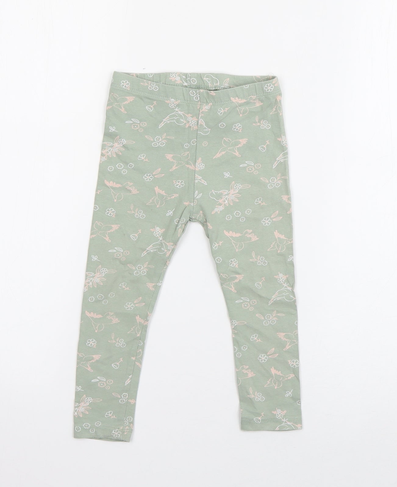 So Cute Girls Green Geometric Cotton Jogger Trousers Size 18-24 Months   - Bird Print