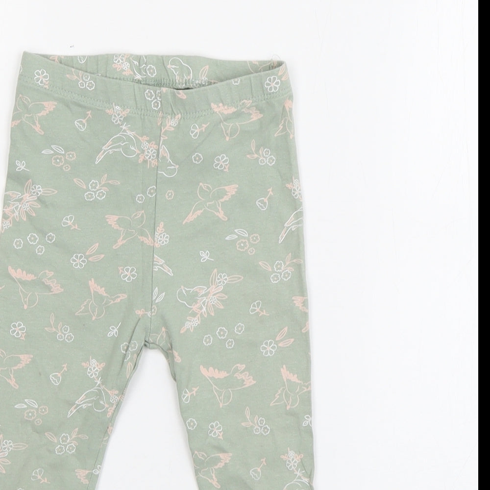 So Cute Girls Green Geometric Cotton Jogger Trousers Size 18-24 Months   - Bird Print
