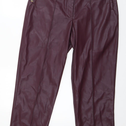 Marks and Spencer Womens Purple  Polyurethane Trousers  Size 16 L26 in Regular Zip