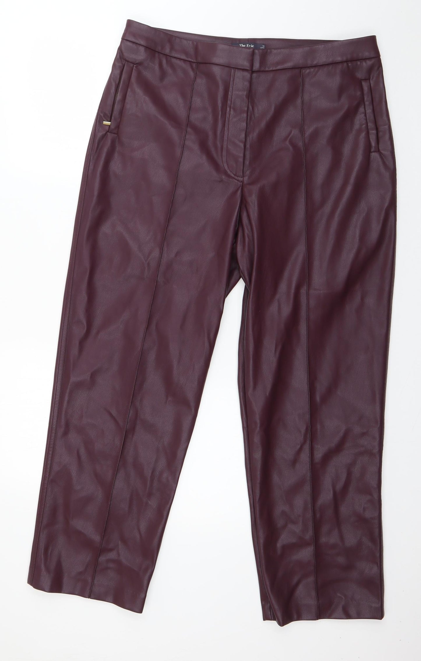 Marks and Spencer Womens Purple  Polyurethane Trousers  Size 16 L26 in Regular Zip