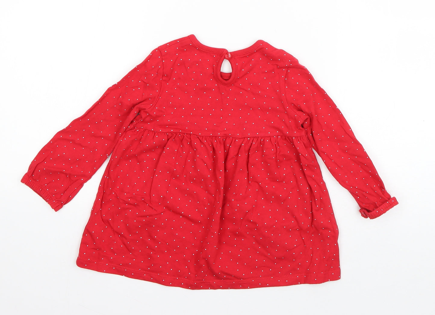 F&F Girls Red Polka Dot Cotton Basic T-Shirt Size 12-18 Months Round Neck Pullover - Rudolph
