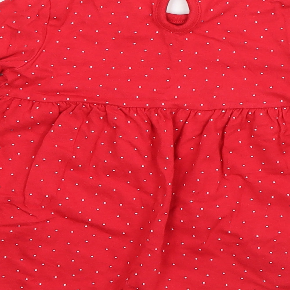F&F Girls Red Polka Dot Cotton Basic T-Shirt Size 12-18 Months Round Neck Pullover - Rudolph