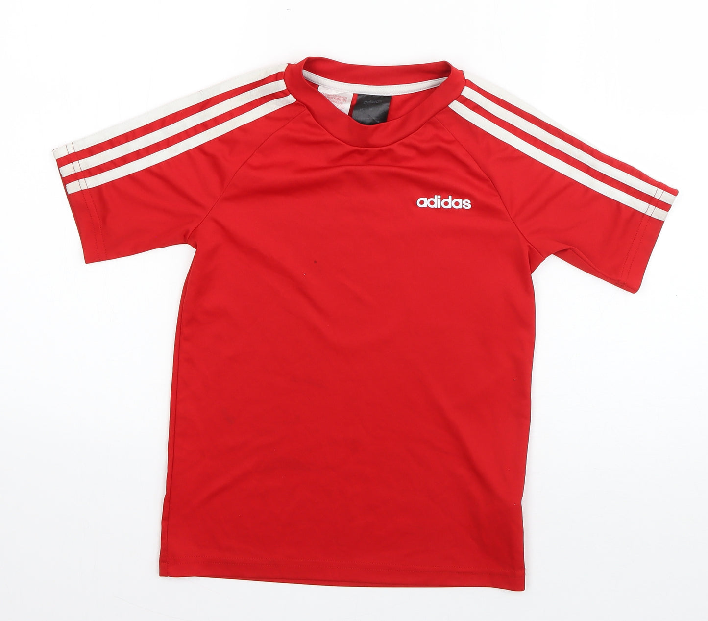 adidas Boys Red Striped Polyester Basic T-Shirt Size 7-8 Years Round Neck Pullover