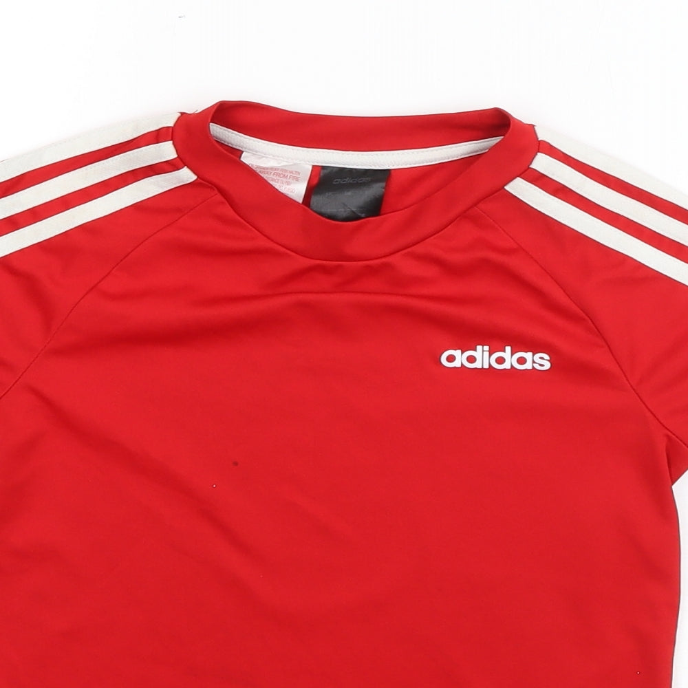 adidas Boys Red Striped Polyester Basic T-Shirt Size 7-8 Years Round Neck Pullover