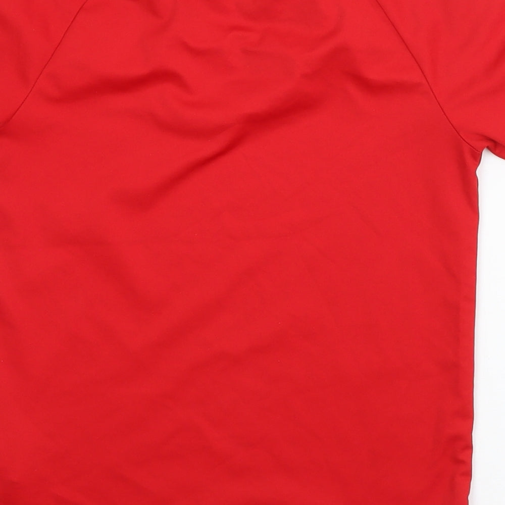 adidas Boys Red Striped Polyester Basic T-Shirt Size 7-8 Years Round Neck Pullover