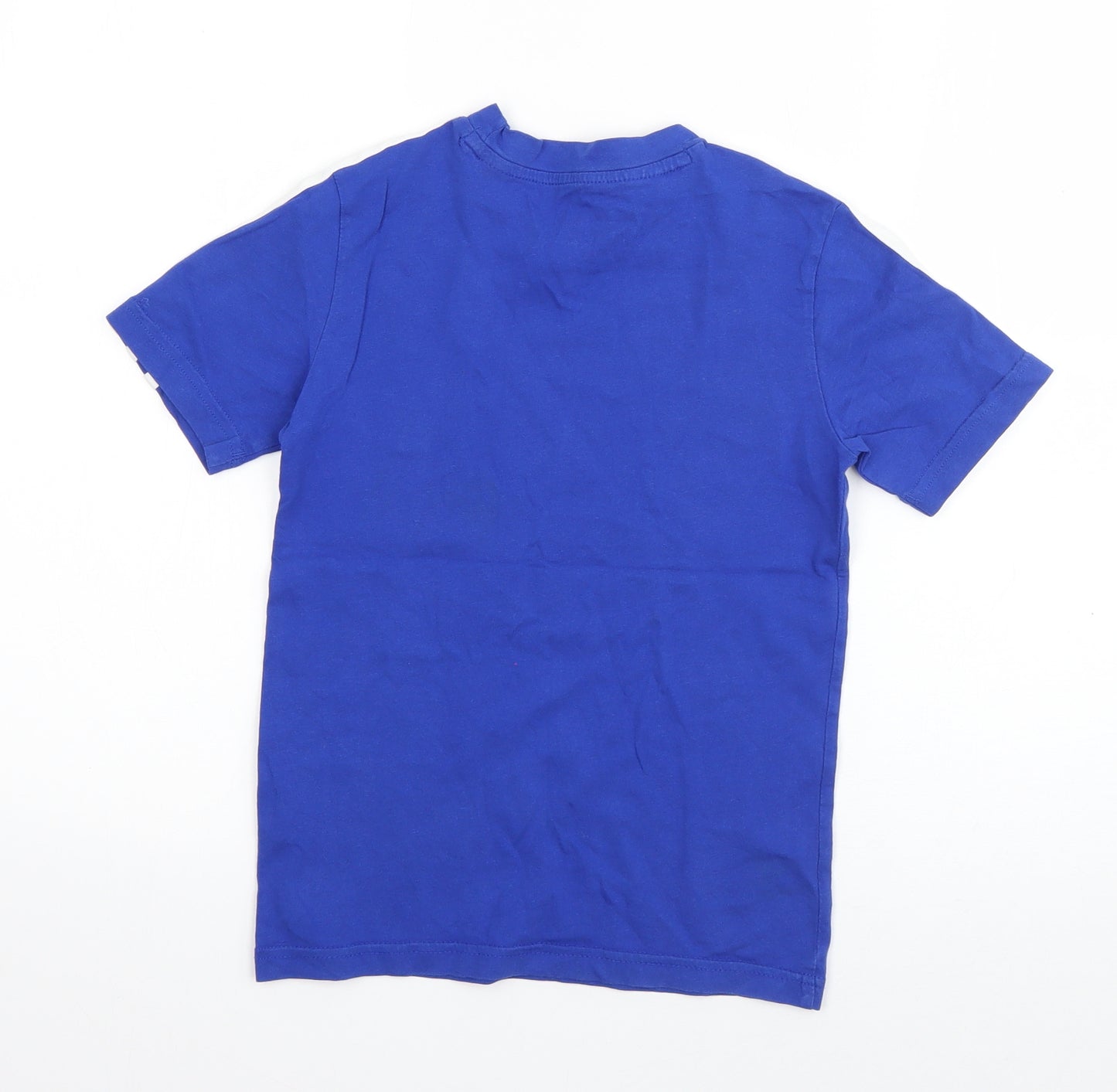 adidas Boys Blue Striped Cotton Basic T-Shirt Size 7-8 Years Round Neck Pullover