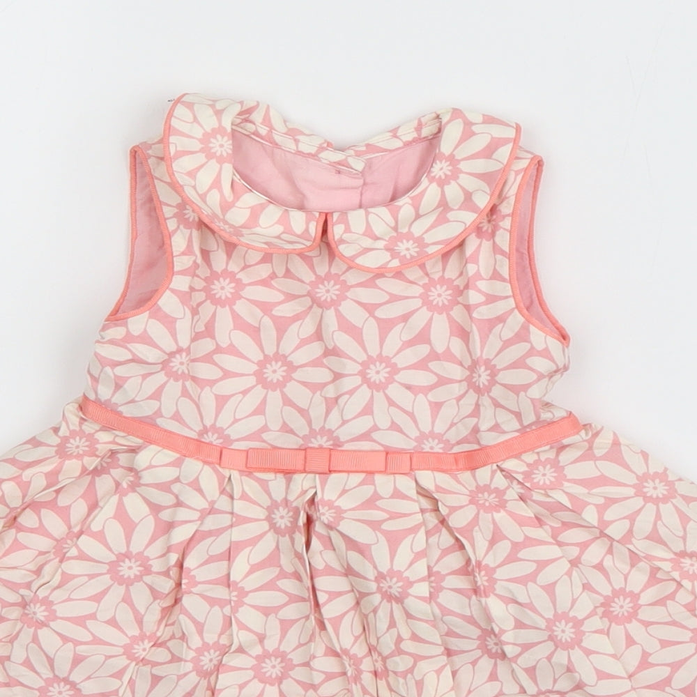 Marks and Spencer Girls Pink Floral Cotton Fit & Flare  Size 9-12 Months  Collared Pullover