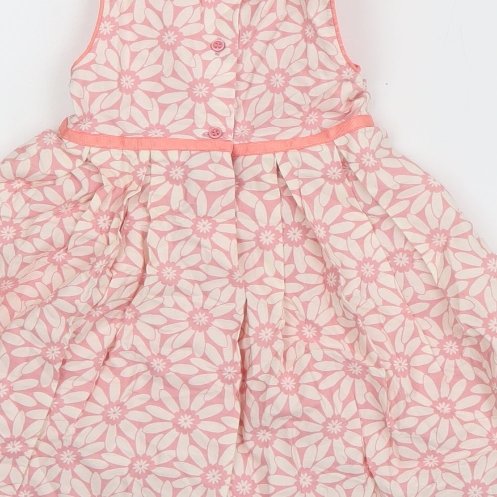 Marks and Spencer Girls Pink Floral Cotton Fit & Flare  Size 9-12 Months  Collared Pullover