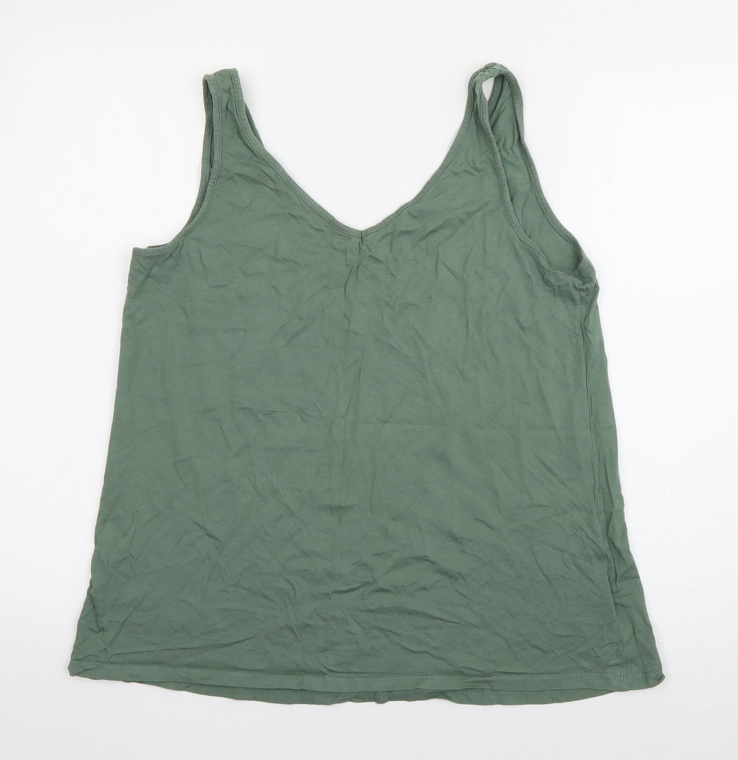 F&F Womens Green  Cotton Basic Tank Size 12 V-Neck