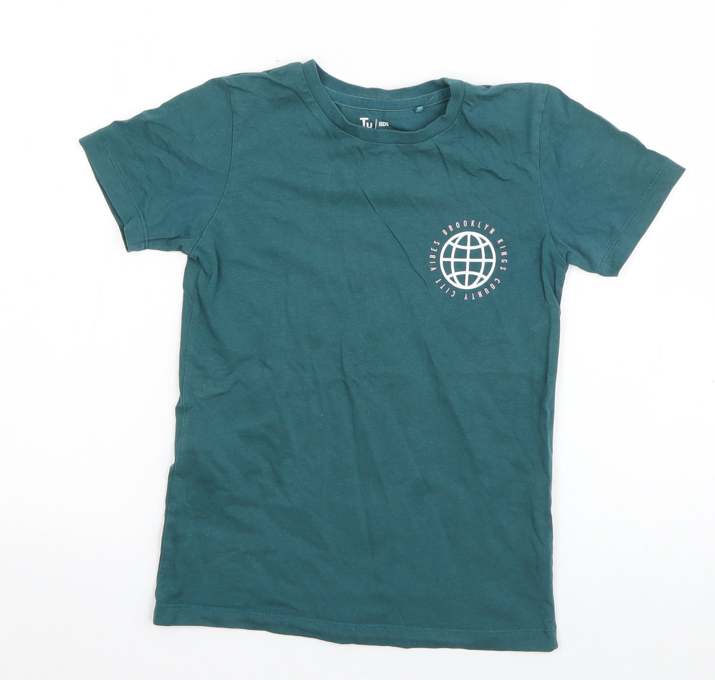 TU Boys Blue  Cotton Basic T-Shirt Size 7 Years Round Neck Pullover - Brooklyn