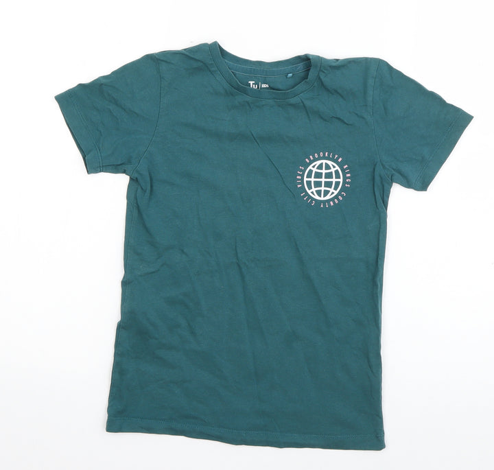 TU Boys Blue  Cotton Basic T-Shirt Size 7 Years Round Neck Pullover - Brooklyn