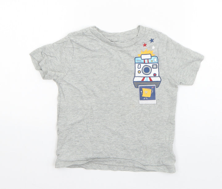 Gap Boys Grey Cotton Basic T-Shirt Size 3 Years Round Neck Pullover - Polaroid Camera