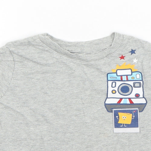 Gap Boys Grey  Cotton Basic T-Shirt Size 3 Years Round Neck Pullover - Polaroid Camera