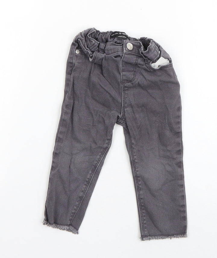 Denim & Co. Boys Grey Cotton Capri Jeans Size 9-12 Months Zip