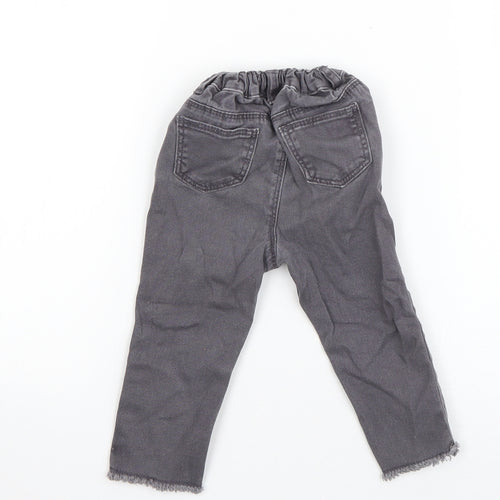 Denim & Co. Boys Grey  Cotton Capri Jeans Size 9-12 Months  Zip