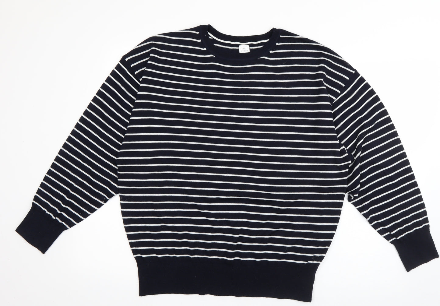 John Lewis Womens Blue High Neck Striped Polyester Pullover Jumper Size 14