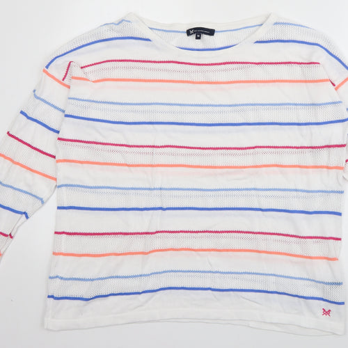 Crew Clothing Womens White Boat Neck Striped Cotton Pullover Jumper Size 16