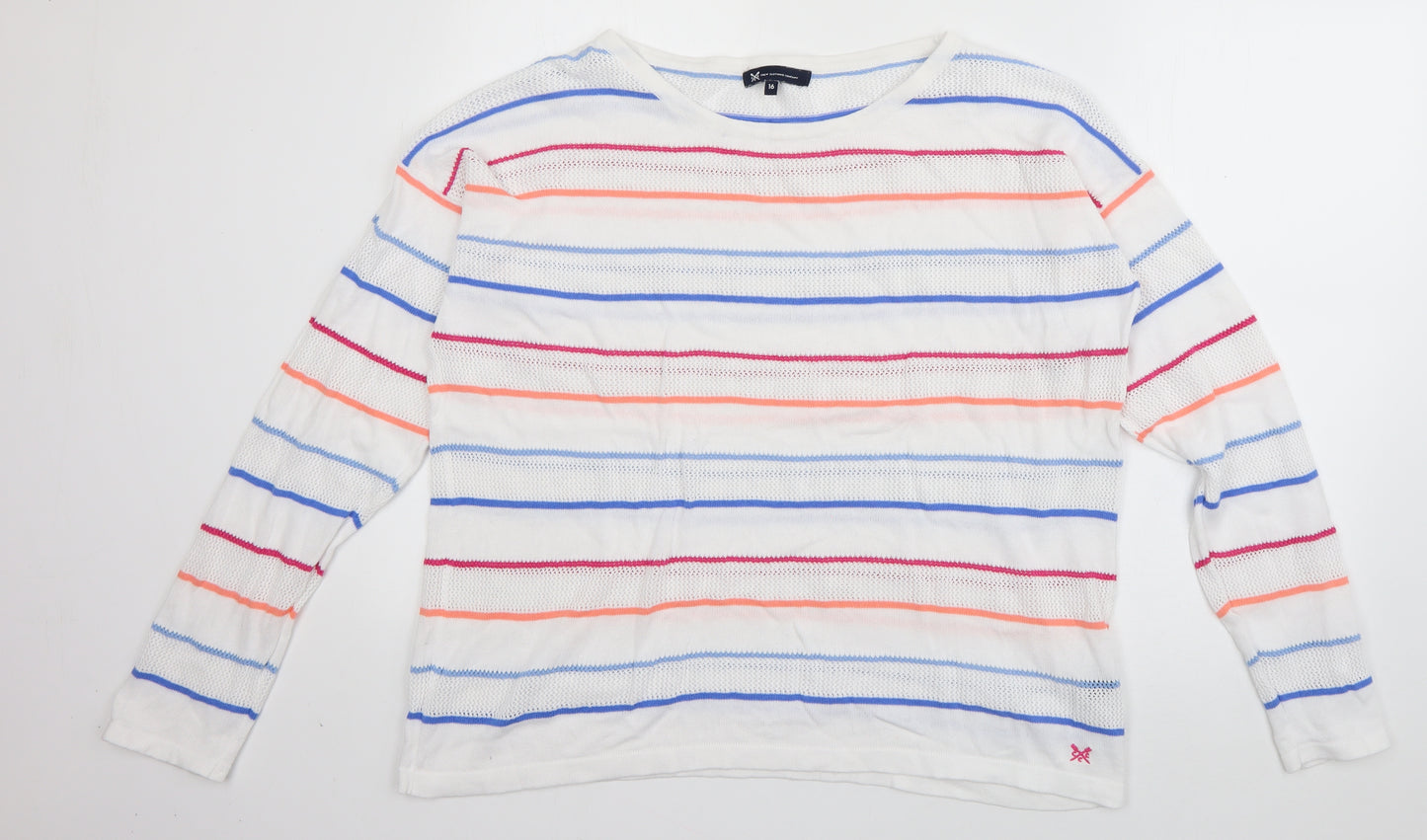 Crew Clothing Womens White Boat Neck Striped Cotton Pullover Jumper Size 16