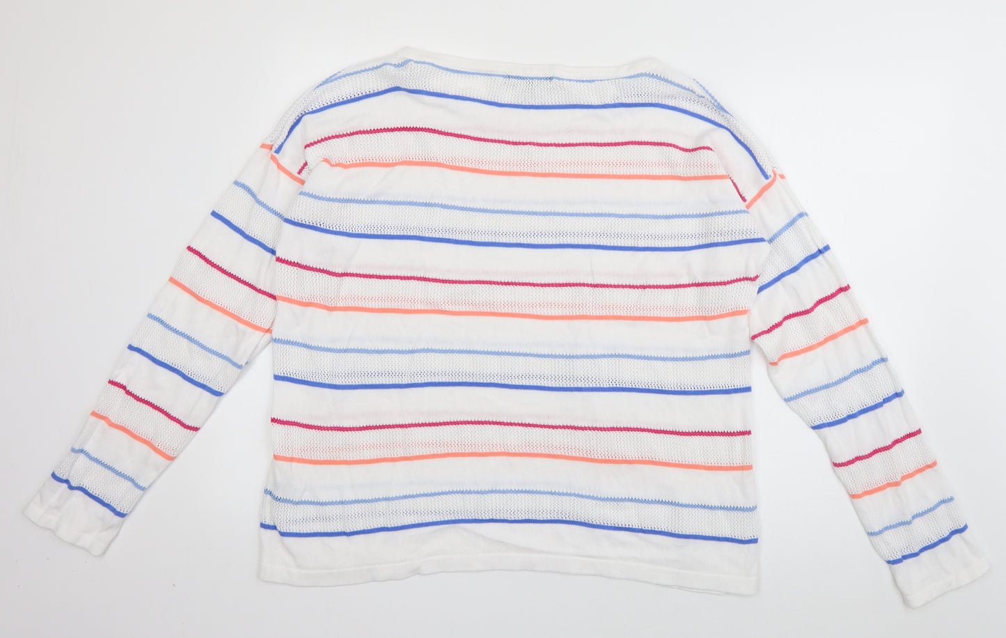 Crew Clothing Womens White Boat Neck Striped Cotton Pullover Jumper Size 16