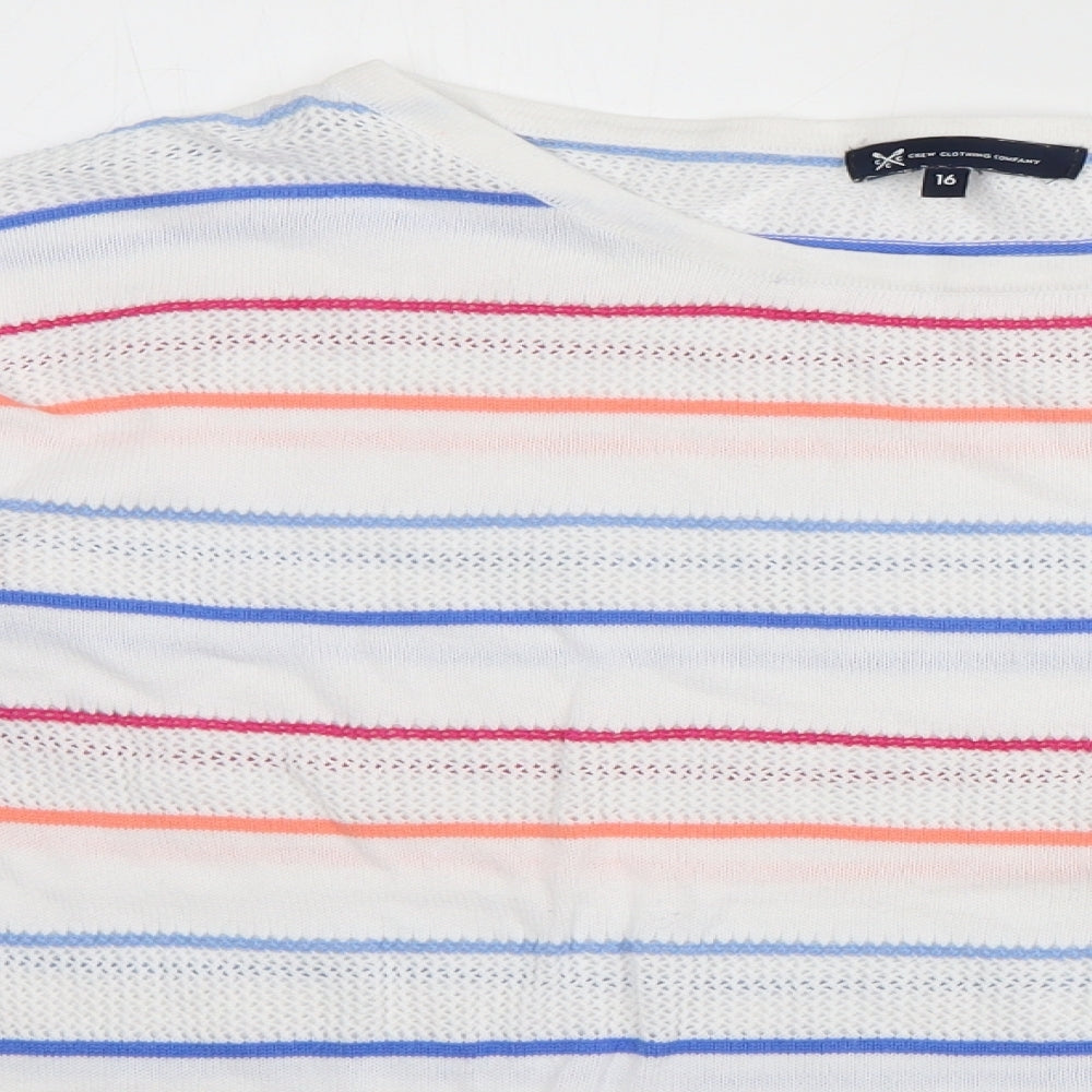 Crew Clothing Womens White Boat Neck Striped Cotton Pullover Jumper Size 16