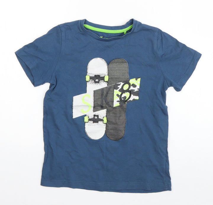 TU Boys Blue Cotton Basic T-Shirt Size 7 Years Round Neck Pullover - Sk8