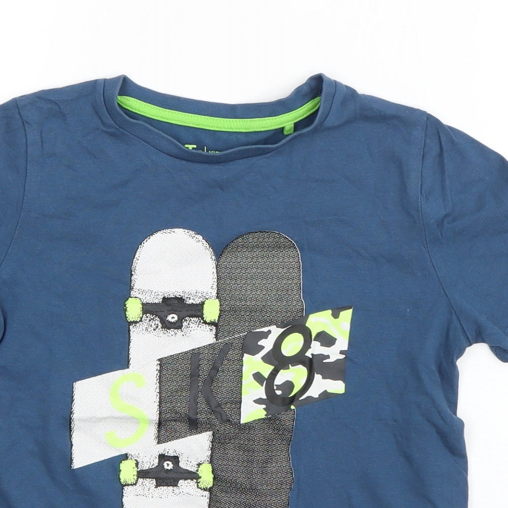 TU Boys Blue  Cotton Basic T-Shirt Size 7 Years Round Neck Pullover - Sk8