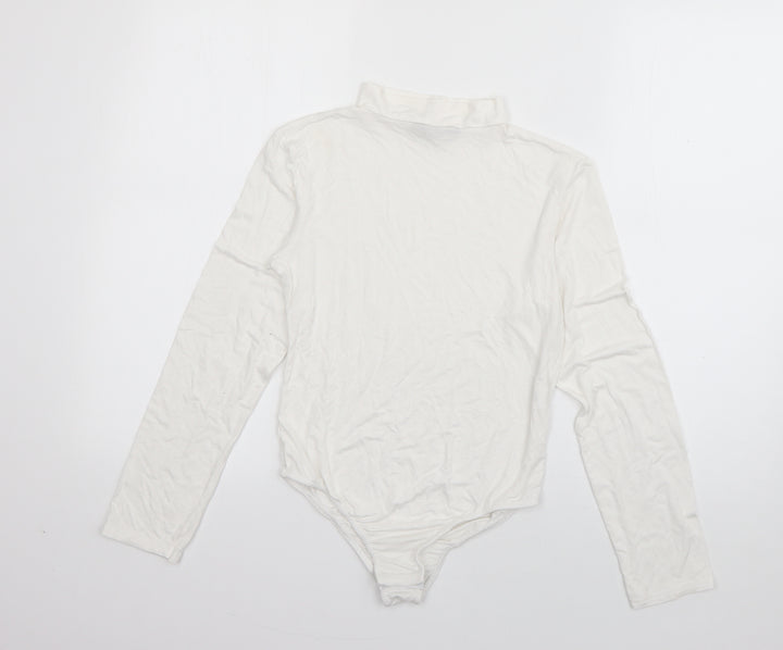 Boohoo Womens White Viscose Bodysuit One-Piece Size 8 Pullover