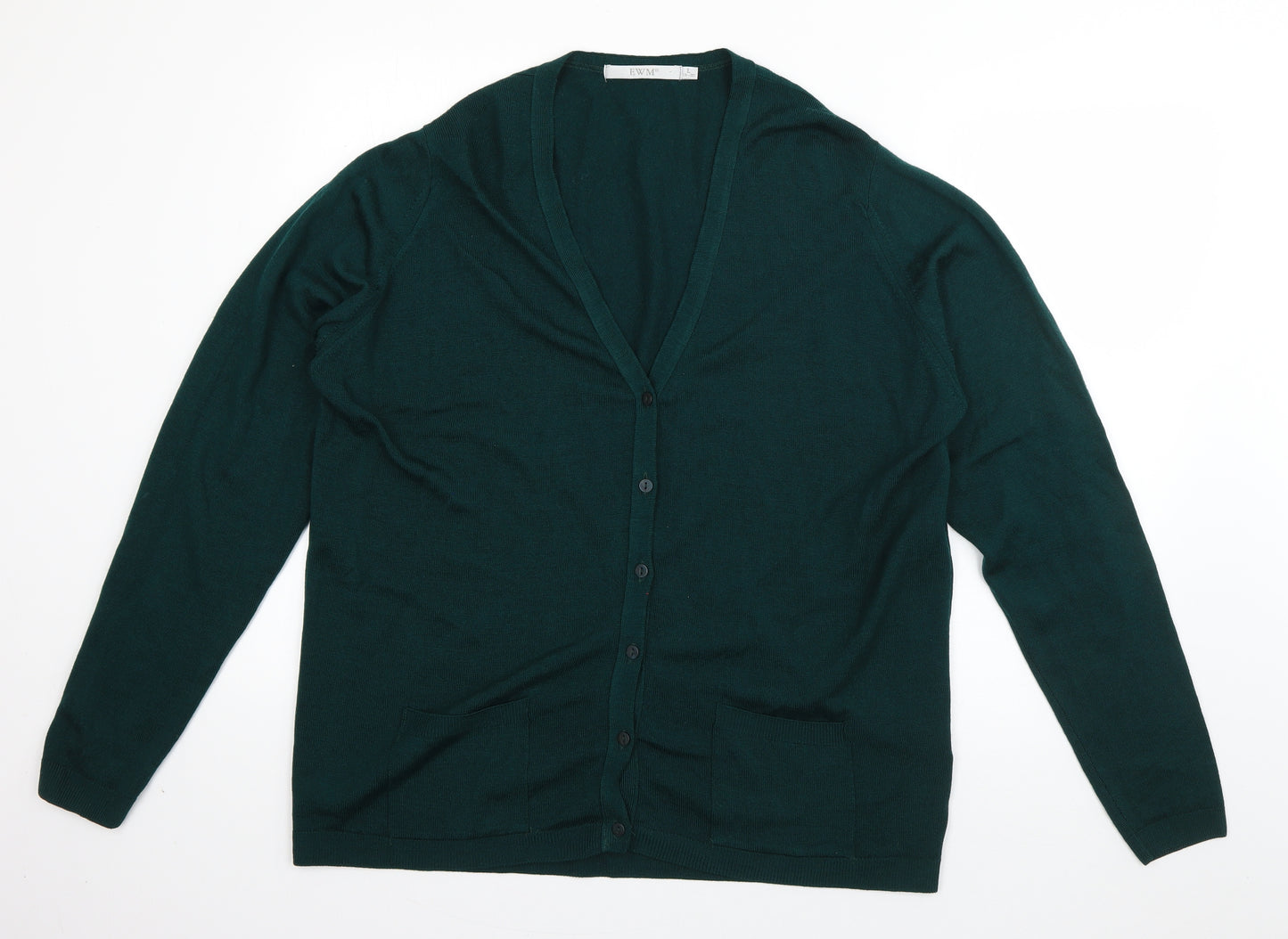 EWM Womens Green V-Neck  Acrylic Cardigan Jumper Size 18