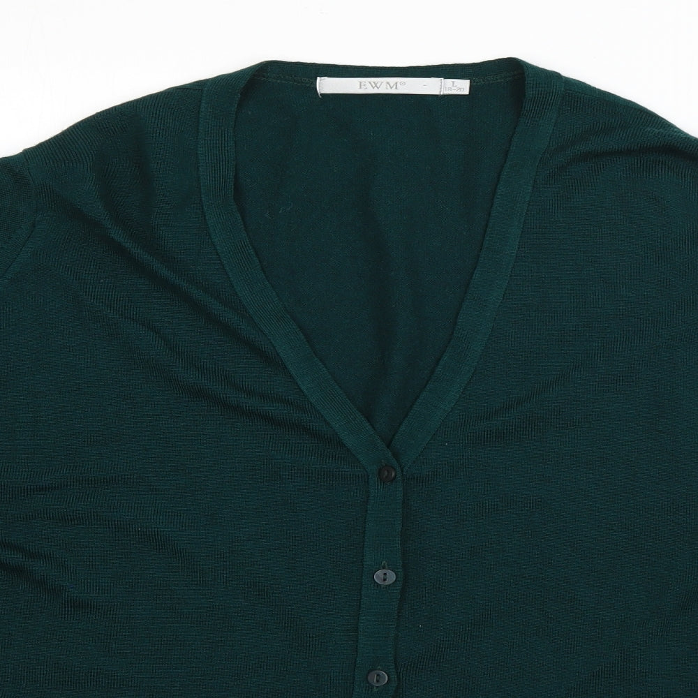 EWM Womens Green V-Neck  Acrylic Cardigan Jumper Size 18