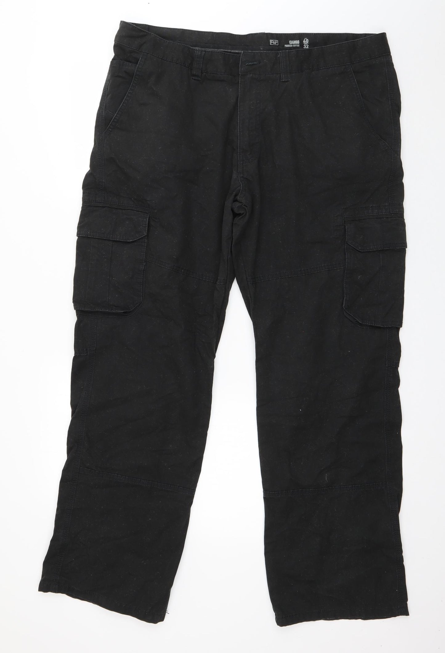 F&F Mens Black  Cotton Cargo Trousers Size 40 in L32 in Regular Zip