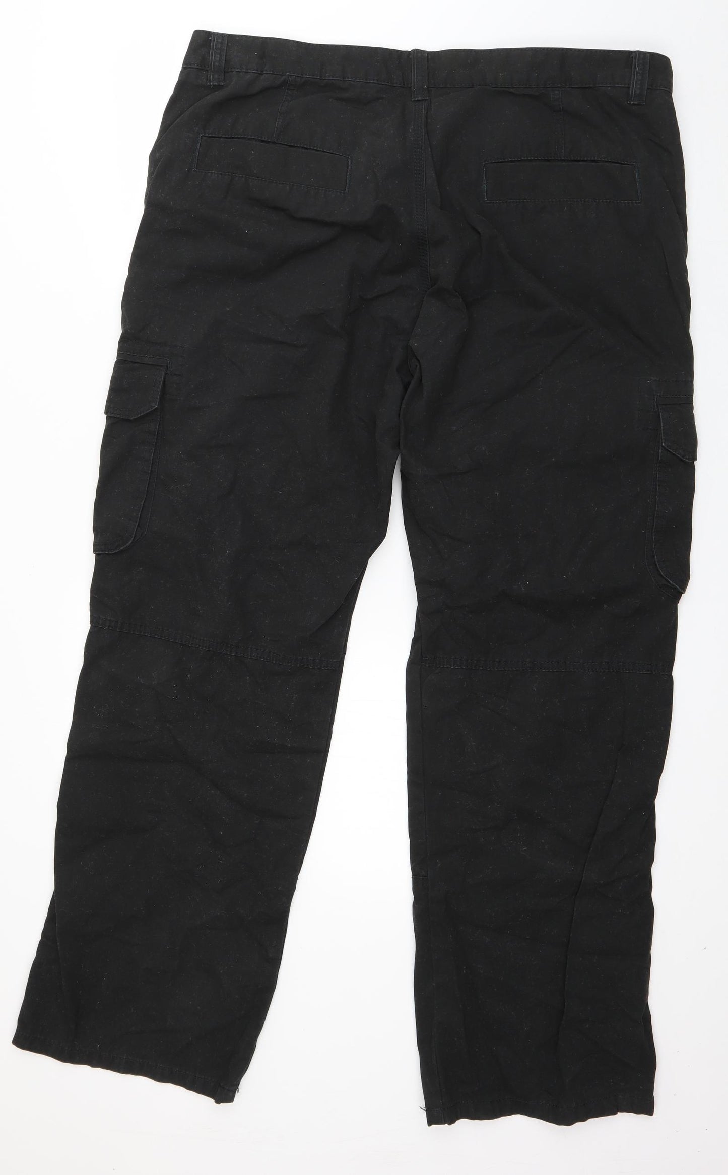 F&F Mens Black  Cotton Cargo Trousers Size 40 in L32 in Regular Zip