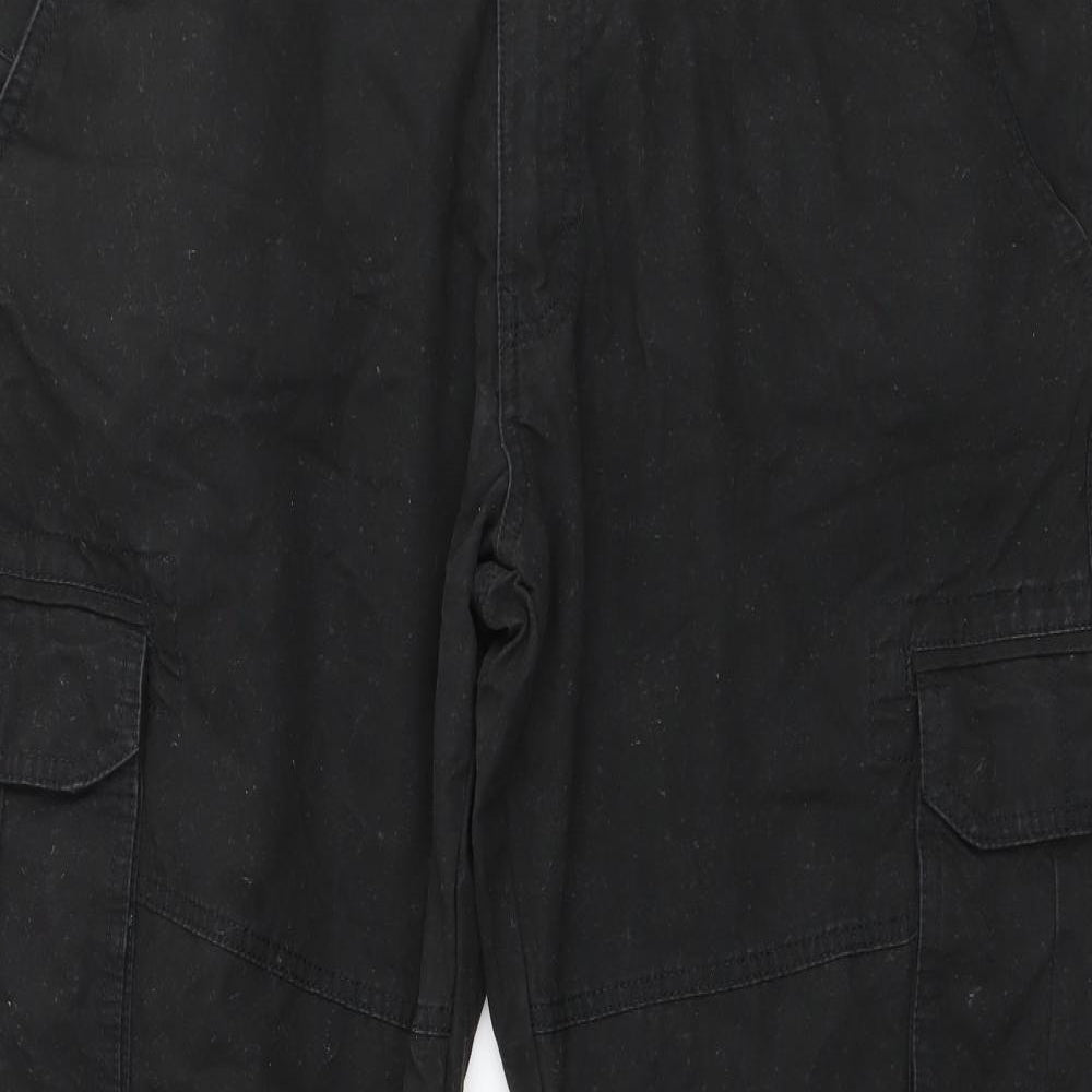 F&F Mens Black  Cotton Cargo Trousers Size 40 in L32 in Regular Zip