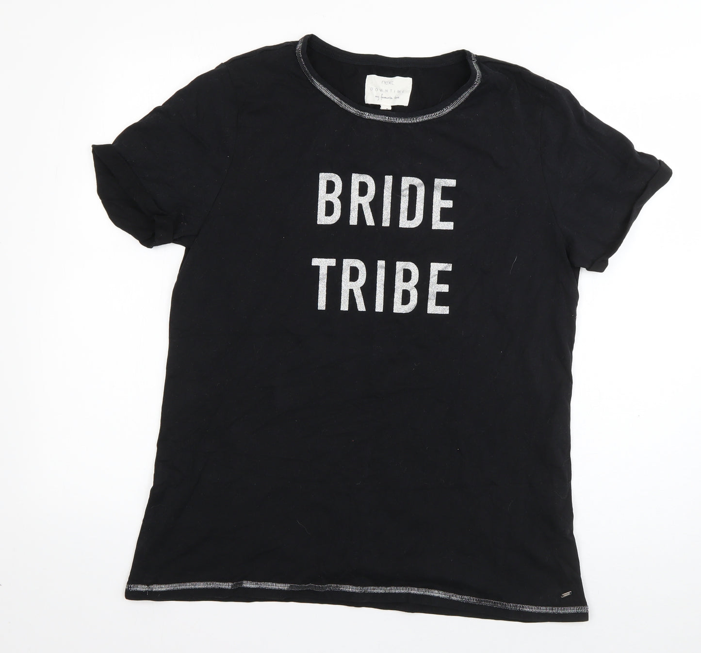 NEXT Womens Black Solid Cotton Top Pyjama Top Size M   - Bride Tribe